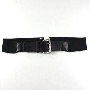 New Nautica Elastic Waist Belt Womens ML Black Wide Leather Double Prong 32-34
